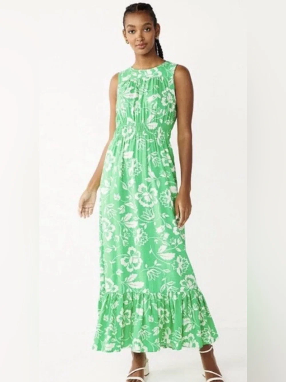 Draper James Linen Floral Smocked Waist Tiered Maxi Dress Southern Charm - Picture 3 of 11
